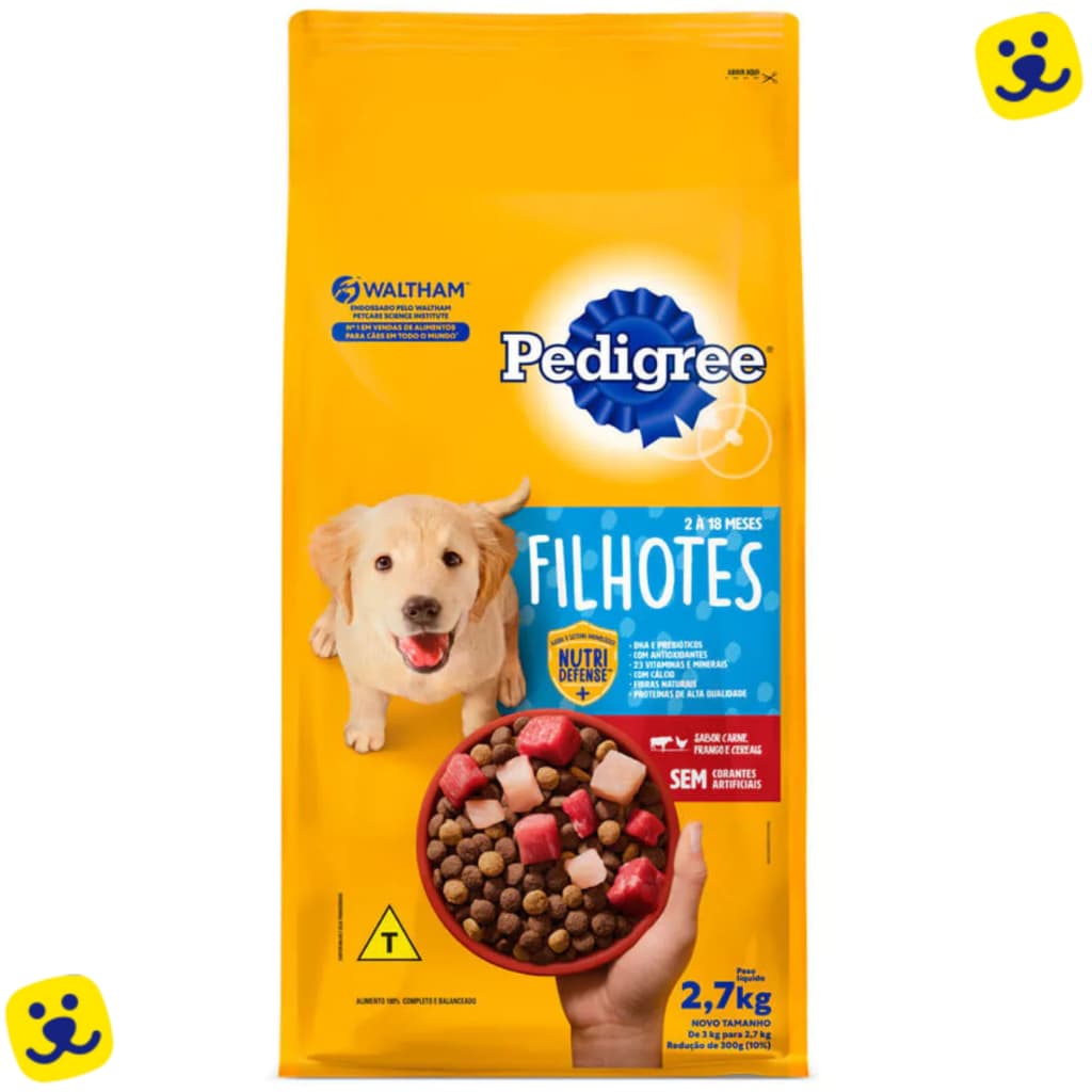 Ração Pedigree Cachorro Filhotes Raças Pequenas Sabor Carne Frango Cereais 2,7kg Cães Porte Pequeno