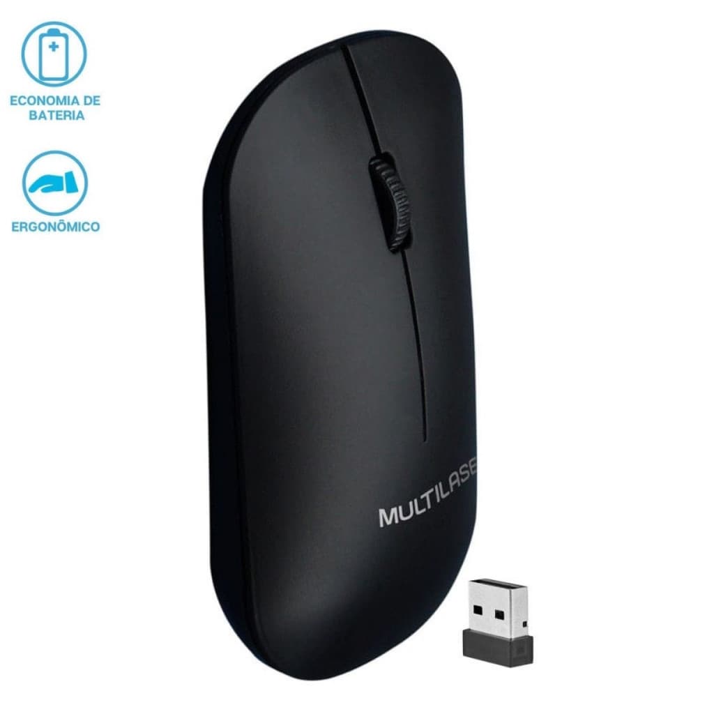 Mouse Sem Fio Multilaser Wireless Slim Silencioso USB 1200 DPI para Notebook PC Computador