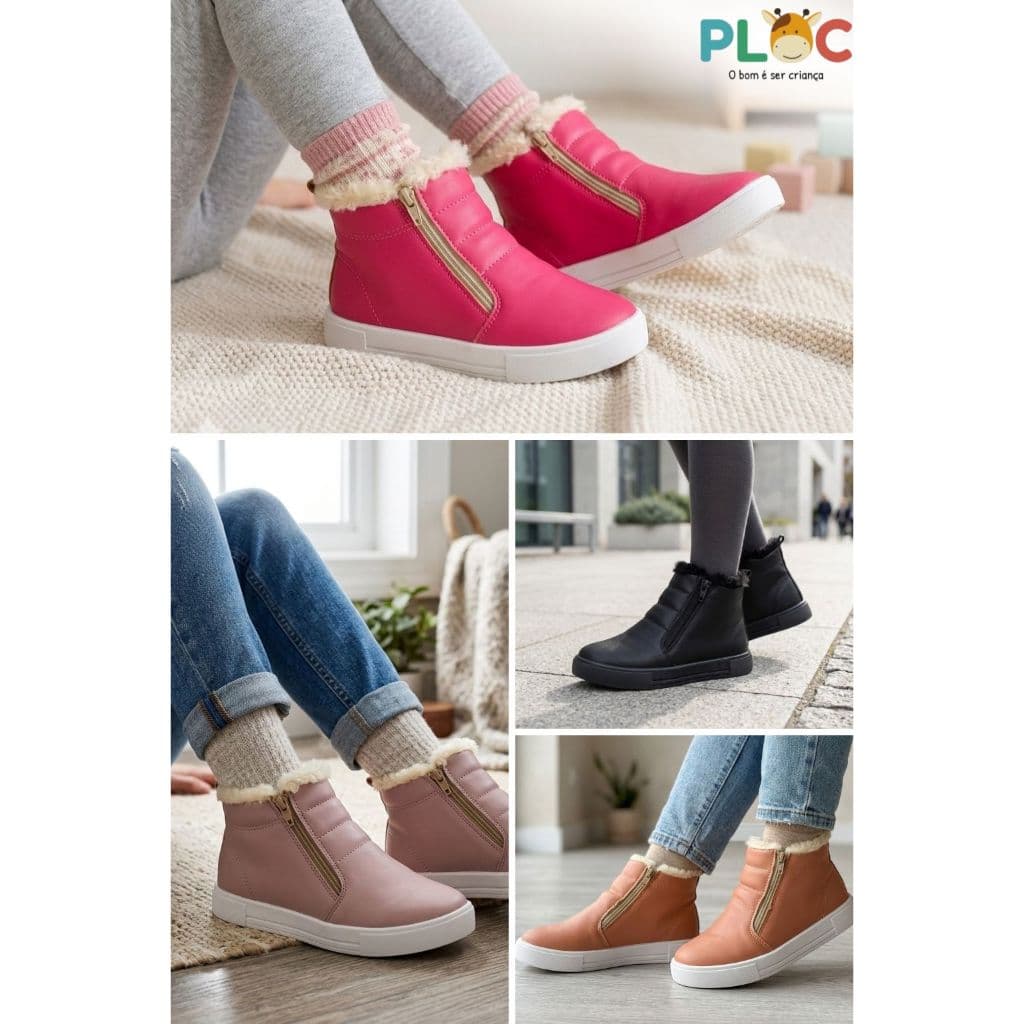 BOTA TÊNIS PLOC INFANTIL FORRADA DE PELÚCIA SUPER MACIA CONFORTÁVEL