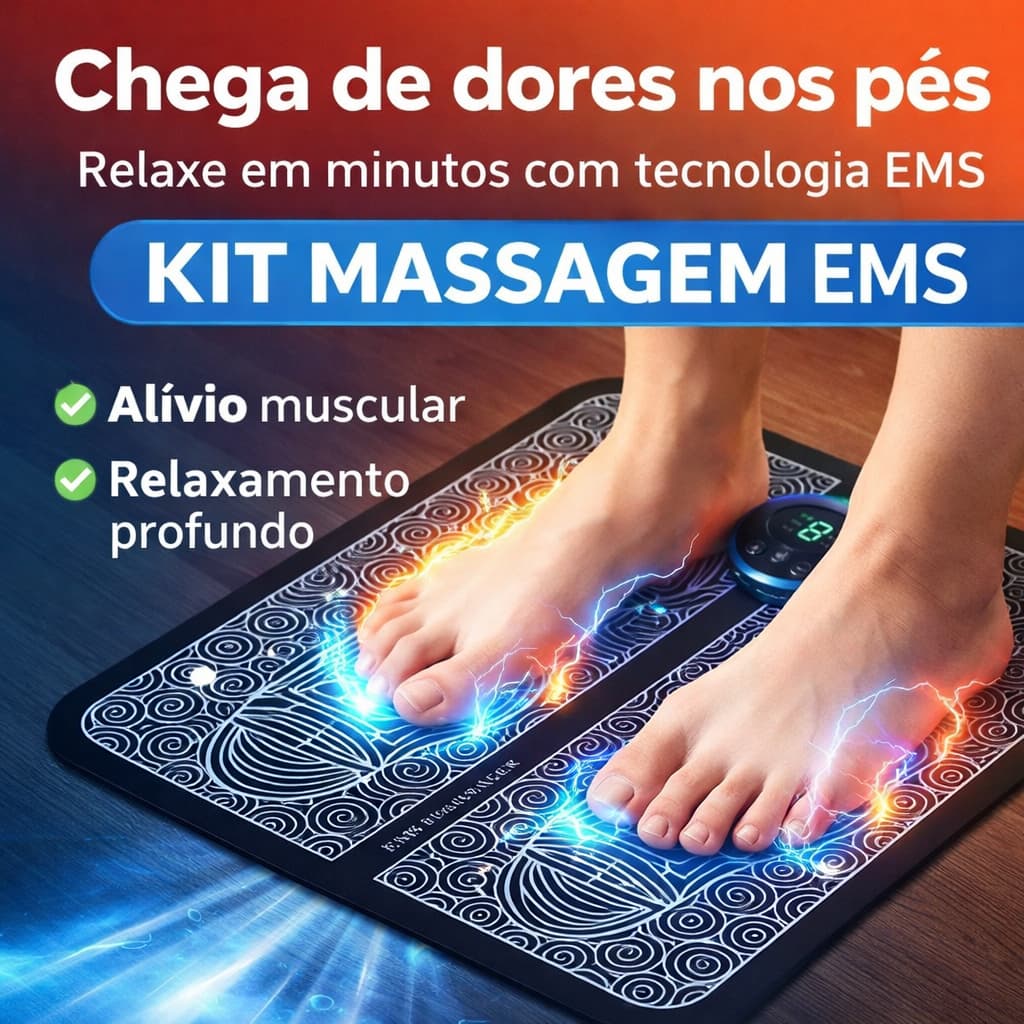 Massageador Elétrico para Pés EMS Kit Tapete + Massageador Portátil Alívio de Dor Relaxamento Muscular