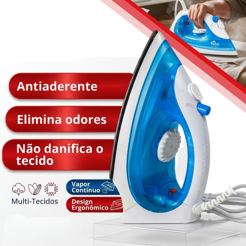 Ferro De Passar A Vapor Kian Base Antiaderente Turbo 220v Spray De Água Rápido Original Elimina Odor
