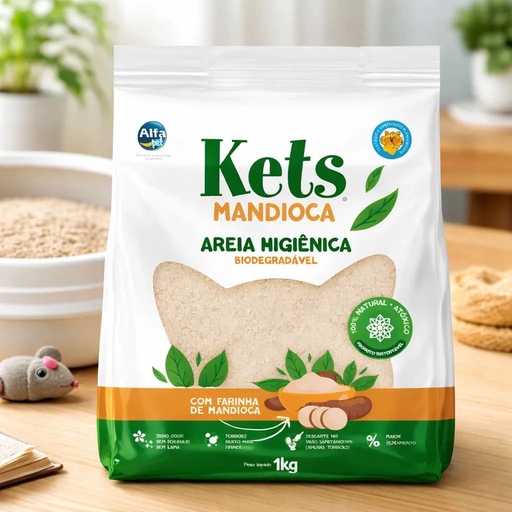 Areia Sanitária Para Gatos Biodegradável de Mandioca Kets 1kg Com Alta Absorção E Controle de Odores