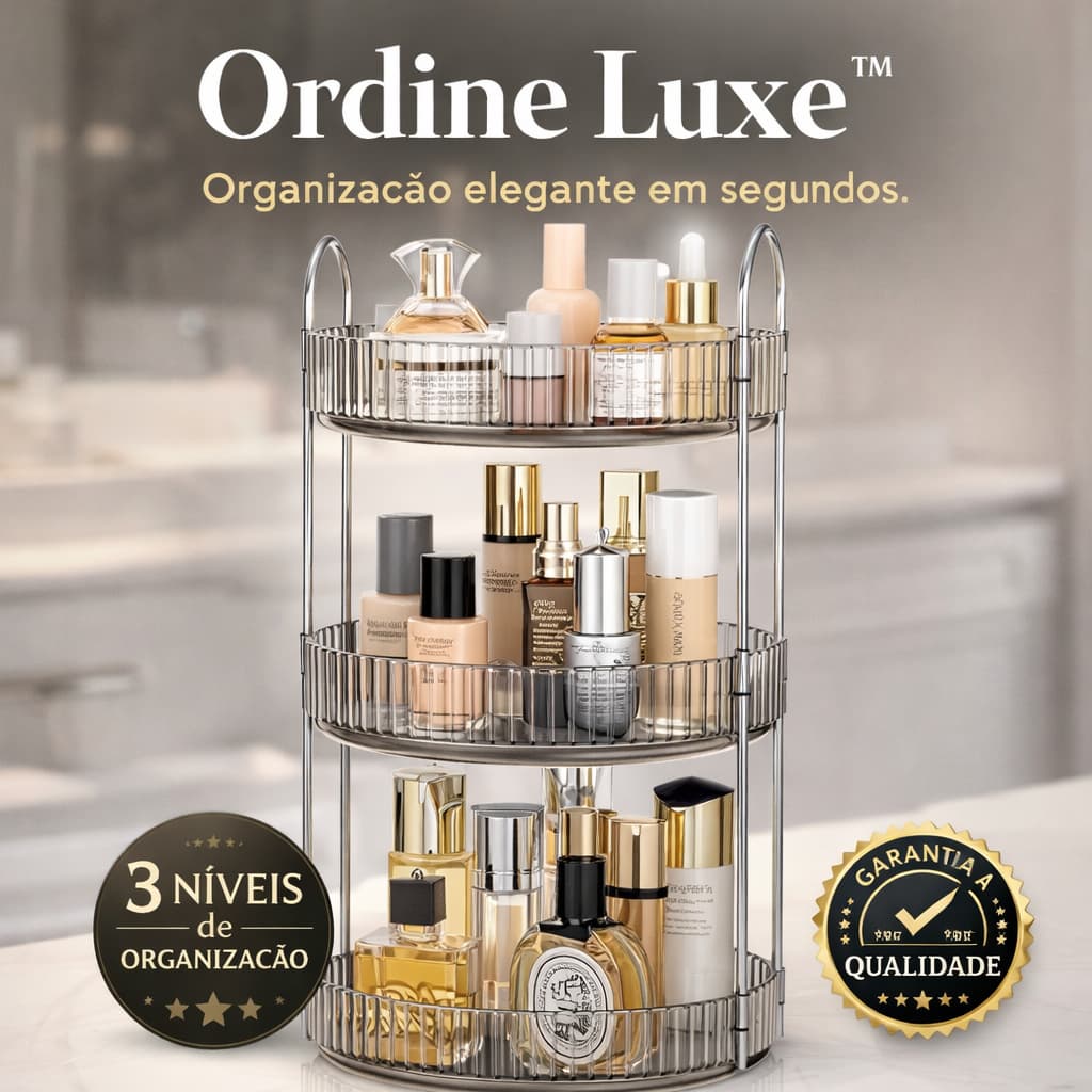 Ordine Luxe™ Organizador 3 Andares – Cesto Organizador Multiuso para Banheiro, Perfumes e Escritório