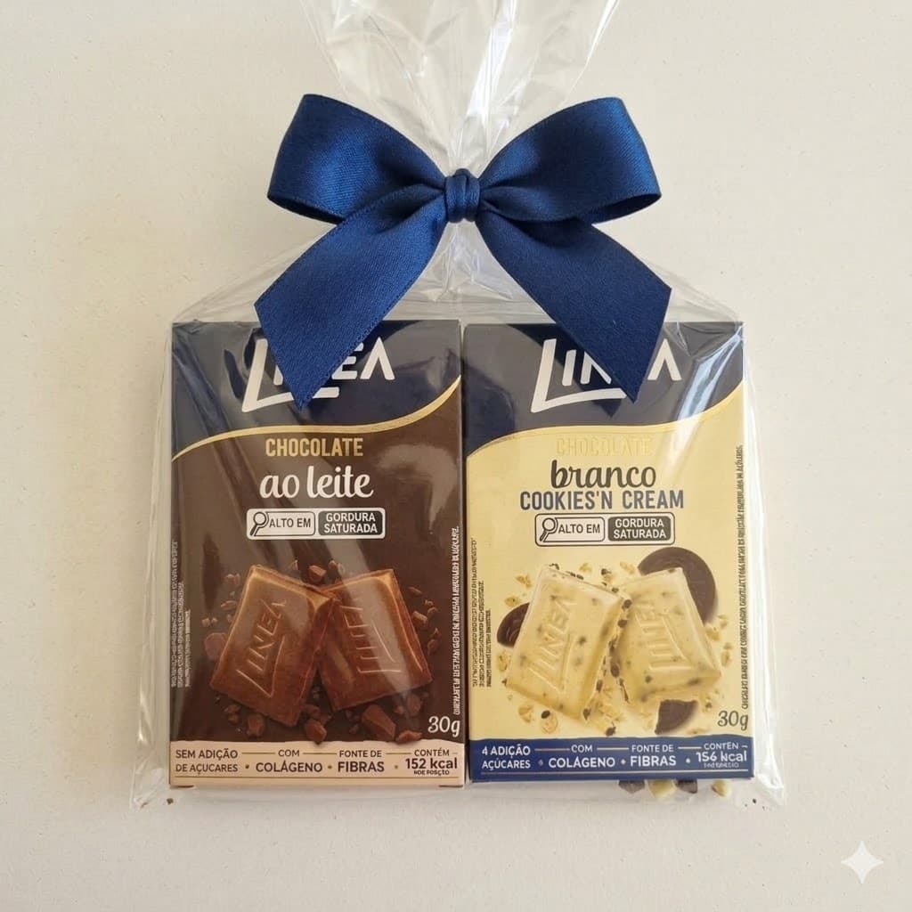 Chocolate Linea Zero Adição de Açúcares Kit 2 Unidades 30g Ao Leite + Cookies Cream | Presente Saudável