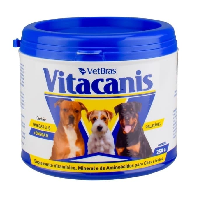 Suplemento Vitacanis 250g para Cães - Omega 3 e 6 Saude do Pelo e Energia