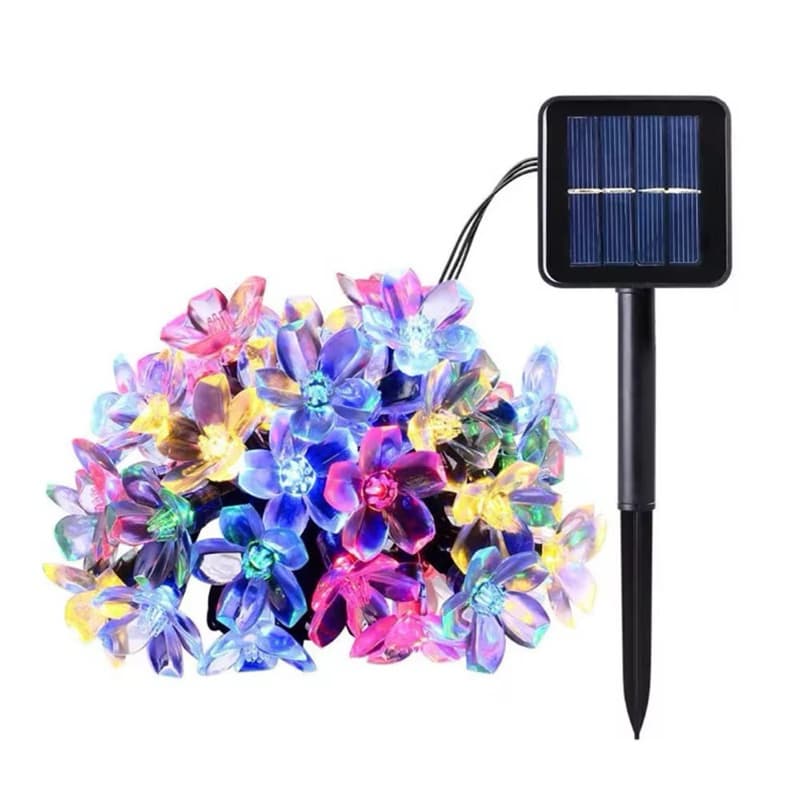 Cordão de Luz Solar com Flores Coloridas LED Jardim Decoração Externa à Prova d’Água