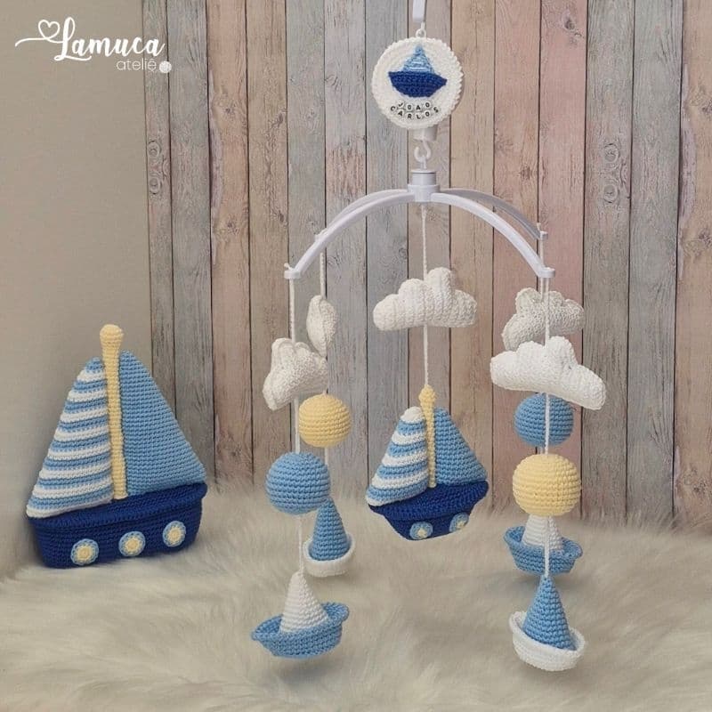 Kit Móbile Marinheiro + Barco Amigurumi Crochê Fundo do Mar