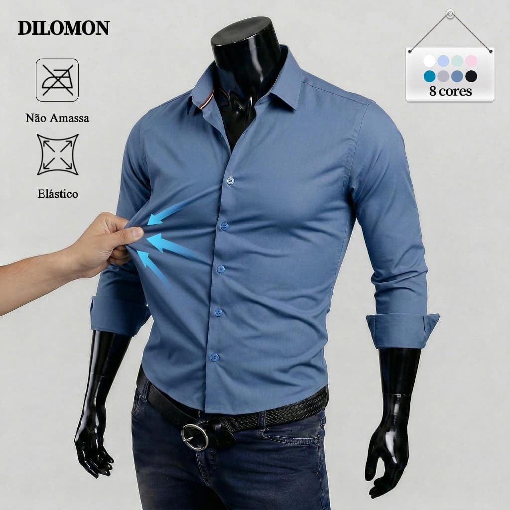Dilomon Camisa Social Masculina Estilosas Manga Longa  - Blusa Slim Fit Não Amassa Roupa do Brasil