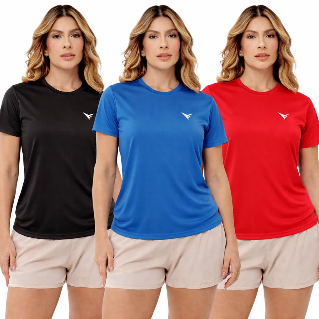 Kit 3 Camiseta Blusa Feminina Academia Treino Dry Fit Respirável Musculação Caminhada