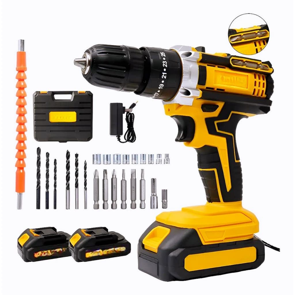 Conjunto de Furadeira/Parafusadeira de Impacto/Chave De Impacto Sem Fio Completo com Acessórios PRO