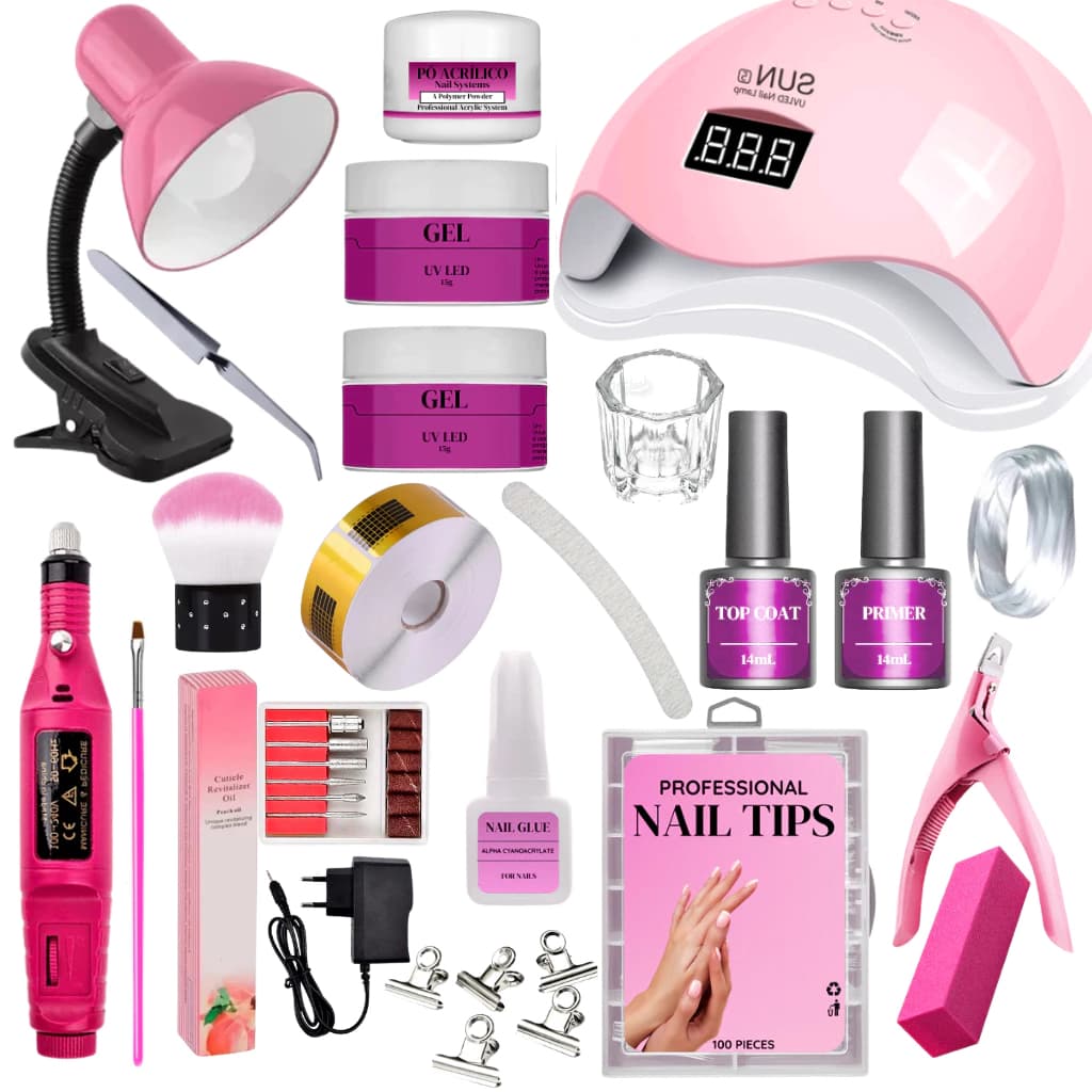 Kit Unha de Gel Completo + Cabine Sun + Lixadeira Elétrica de Unhas + Luminária Kit Profissional
