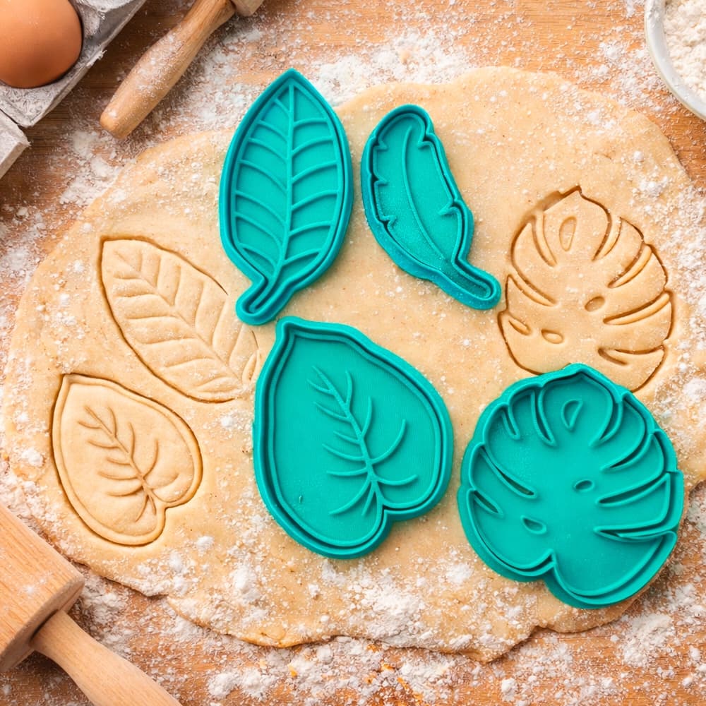 Kit 04 Marcador E Cortador de Biscoito Pasta Americana Massinha de Modelar Folhas Folha Floresta