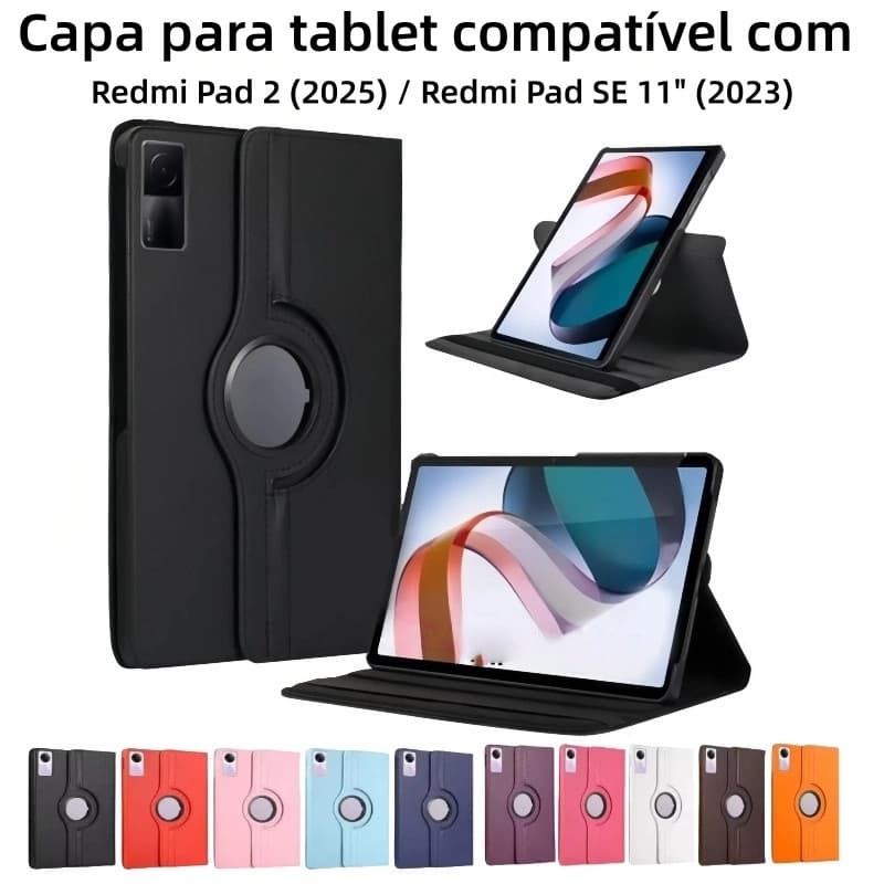 Capa giratória 360° para tablet Redmi pad 2 11"(2025) e redmi pad SE 11"(2023)