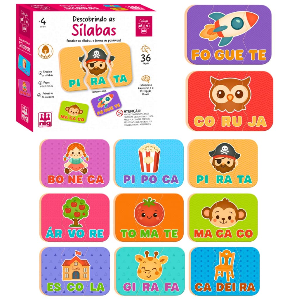 Brinquedo Educativo Jogo de Encaixe Sílabas Brinquedo Montessori