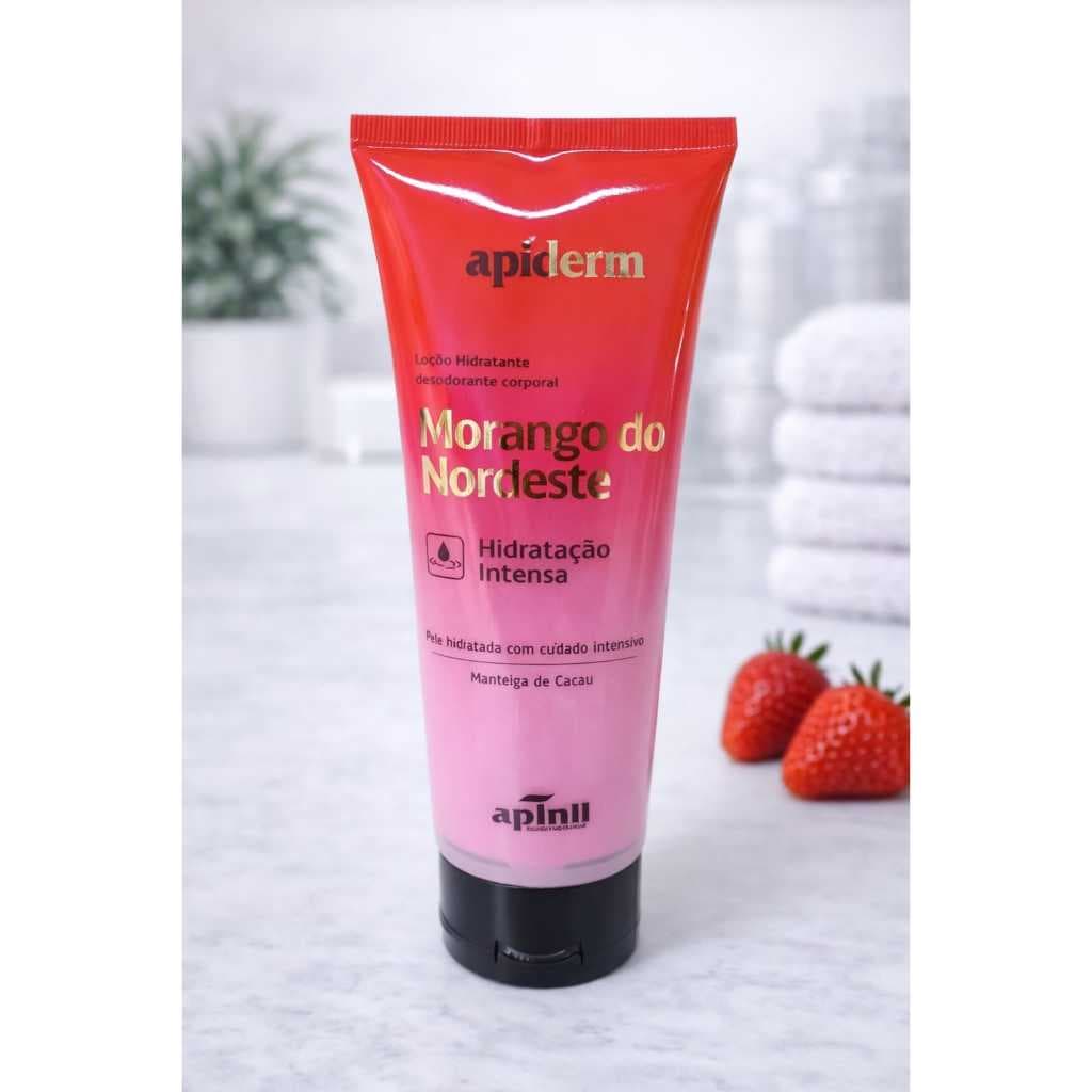 Loção Hidratante Corporal Morango 190g Apiderm Creme Corporal Hidratação Intensa Pele Macia Perfuma