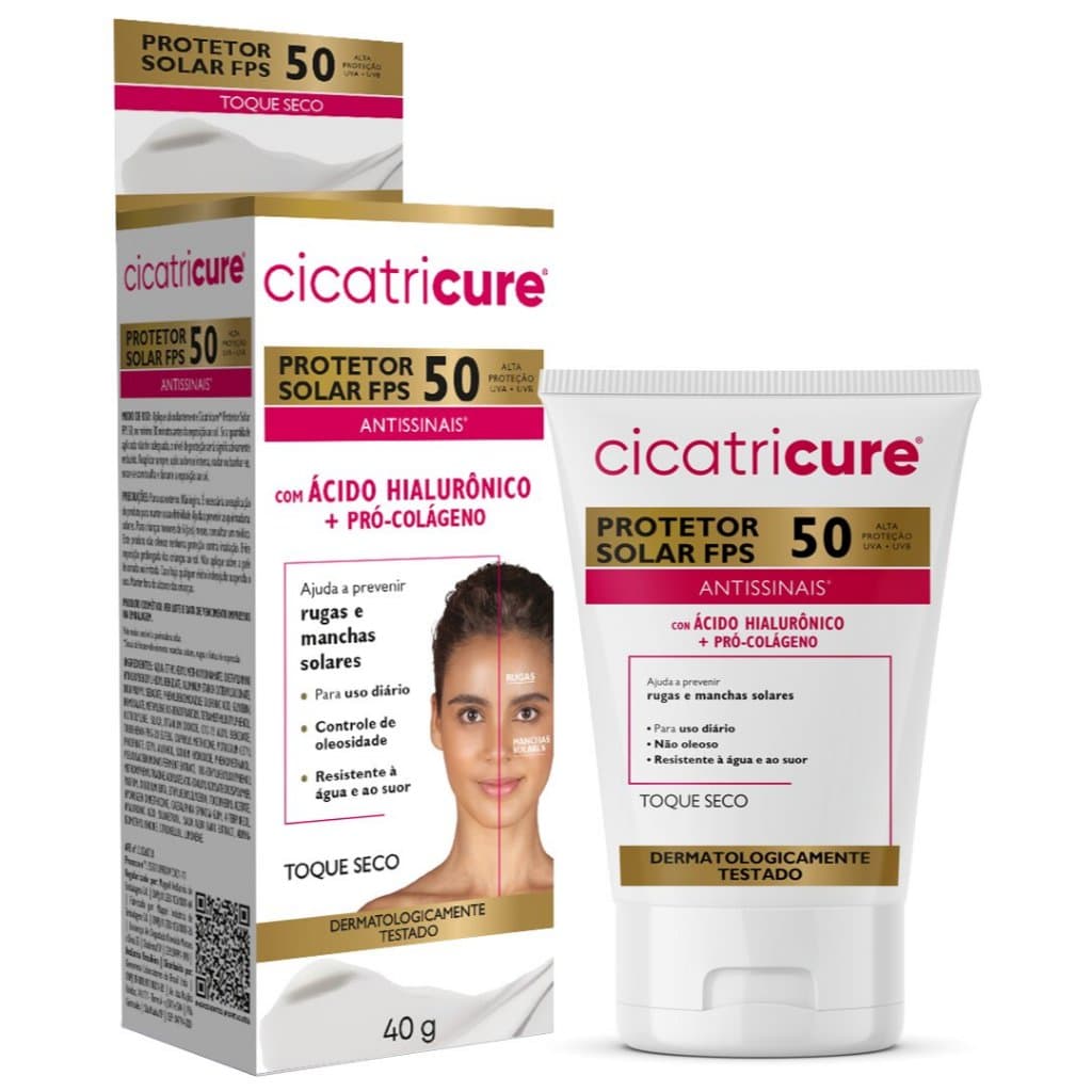 Protetor Solar Cicatricure FPS50 Matte 40g - Ácido Hialurônico e Pró Colágeno