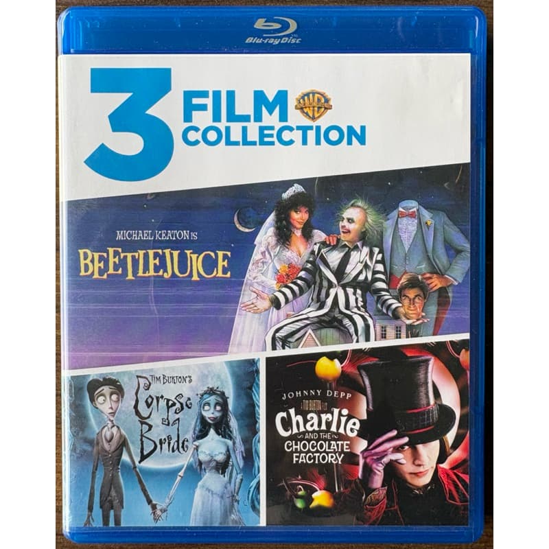 Blu Ray 3 filmes Beetlejuice Noiva Cadáver, A fantástica Fabrica de Chocolate Tim Burton importado