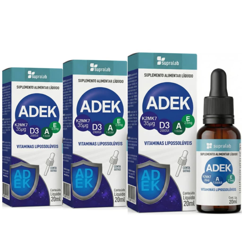 Vitamina KADE ADEK Kit 3 frascos Vitamina K2  Vitamina A  Vitamina D3  Vitamina E 20 ml gotas