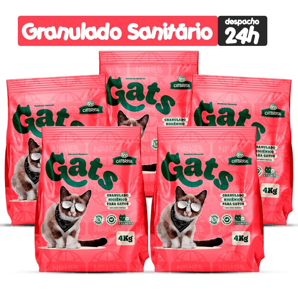 Kit 5 Pacote Fardo 20KG Areia Sanitária para Gatos Granulado Higiênico Gats Cat Brasil Alta Absorção Controle de Odores