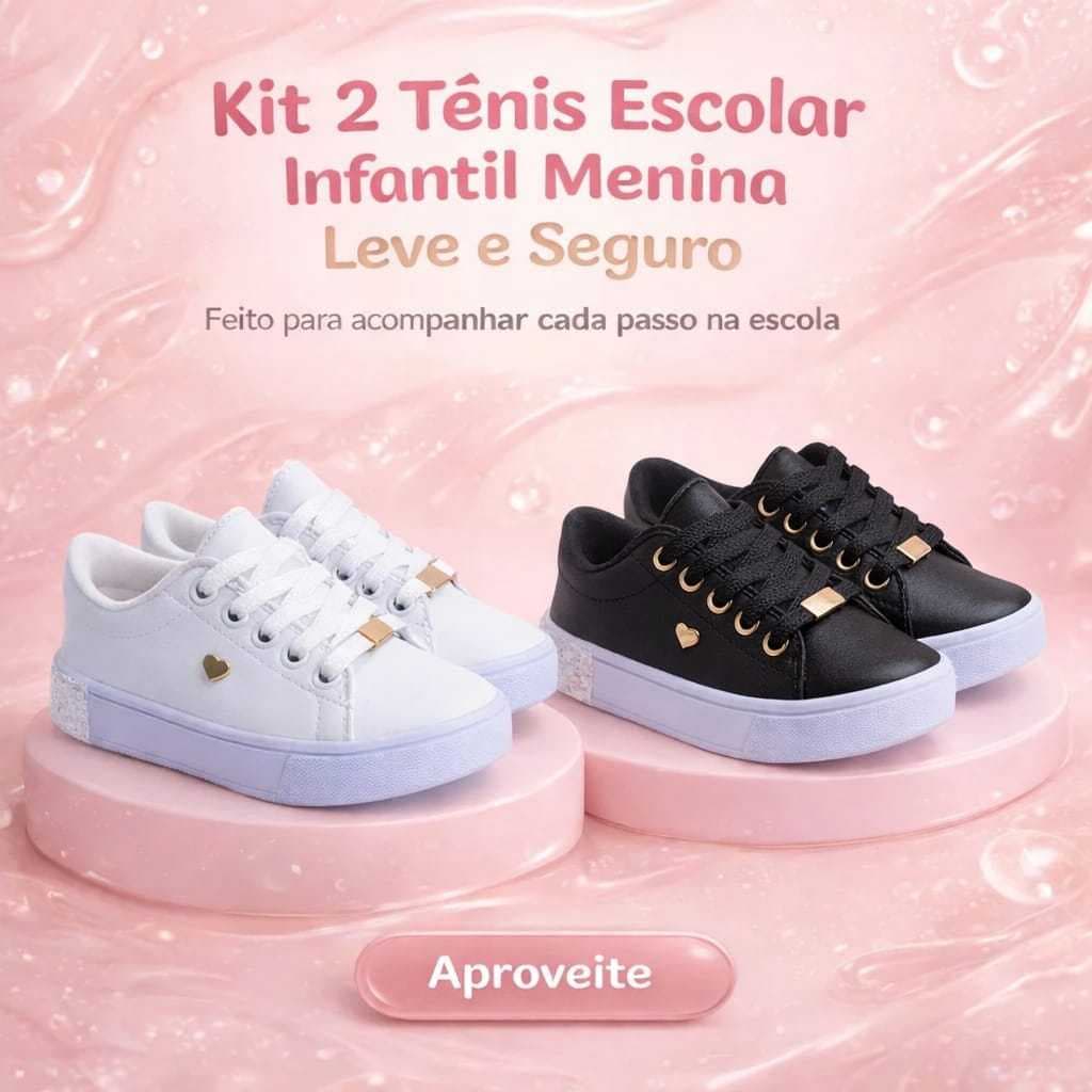 Kit 2 Pares Feminino Casual Escolar  Leve e Confortável Antiderrapante