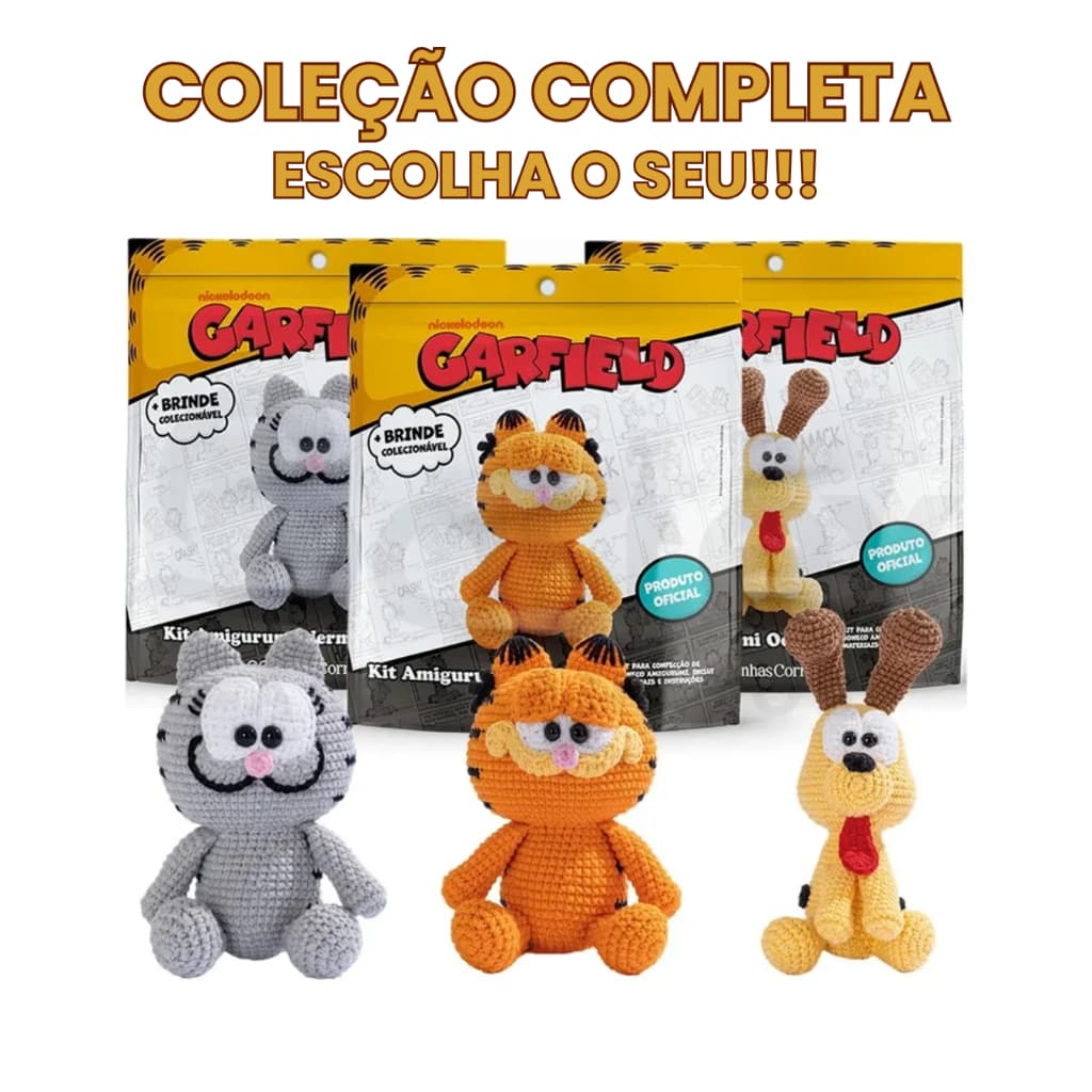 Kit Amigurumi Garfield Linhas Corrente Com Receita Passo a Passo Tricô Crochê Decoração Presente