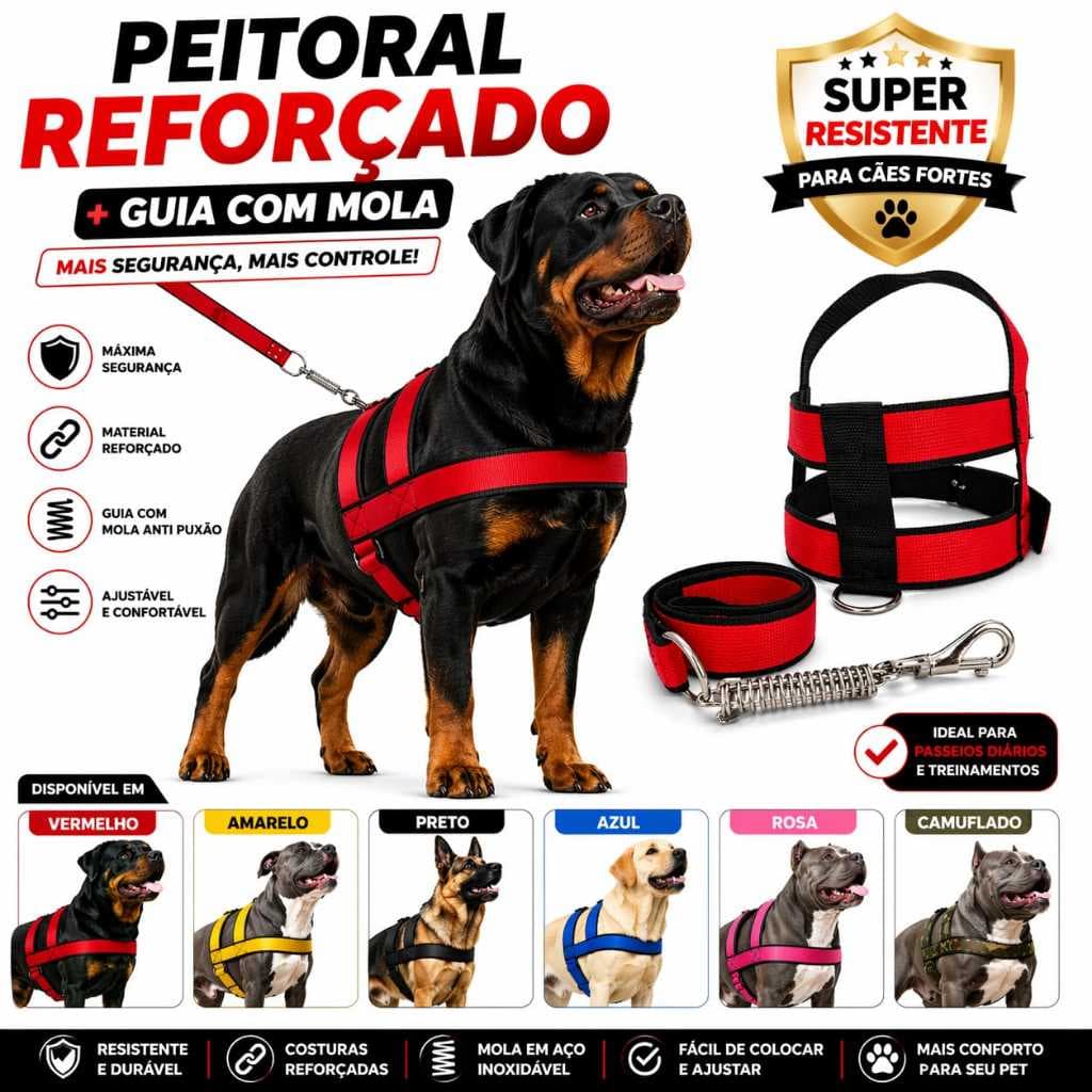 COLEIRA  PEITORAL + GUIA COM MOLA AMORTECEDOR CÃES CACACHORRO PORTE MEDIO /GRANDE DIRETO DE RFABRICA