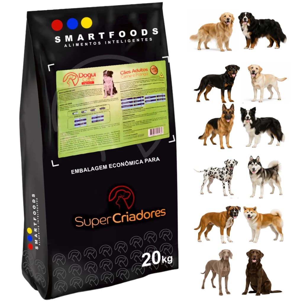 Ração para Cães Super Criadores Smartfoods 20kg Econômica Cachorro Criadores
