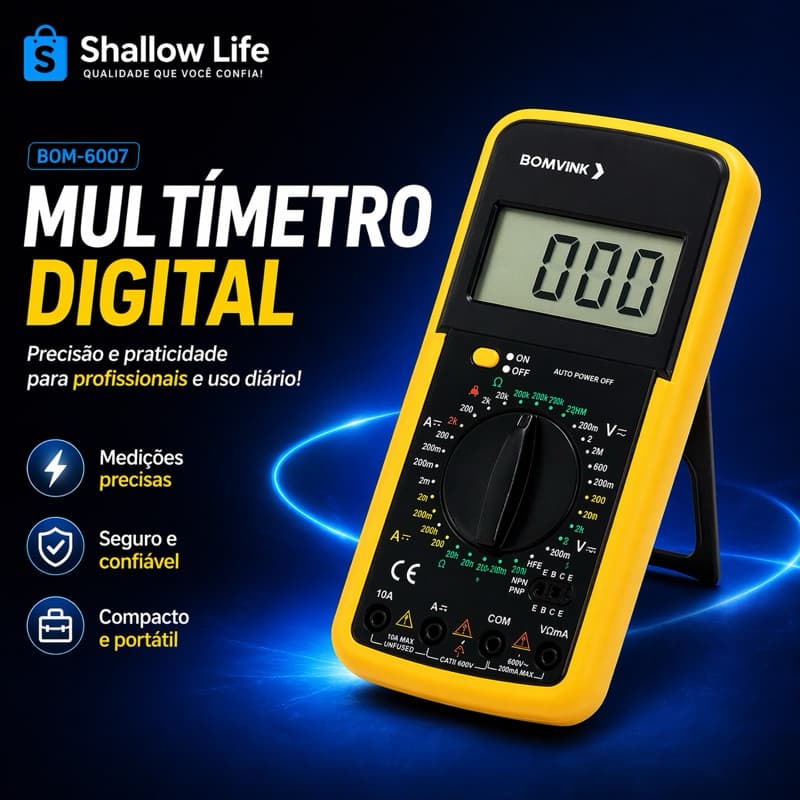 Multímetro Digital Bomvink BOM-6007 Profissional Medidor de Tensão Teste Elétrico Completo