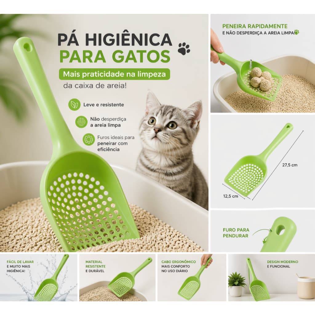 Pá Higiênica para Gatos | Coletor de Areia Resistente para Caixa de Areia Pet