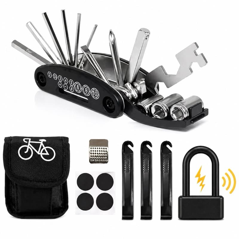 Kit de Emergência para Ciclista + Cadeado Antifurto com sensor de alarme| Kit primeiros socorros |Primeiros Socorros