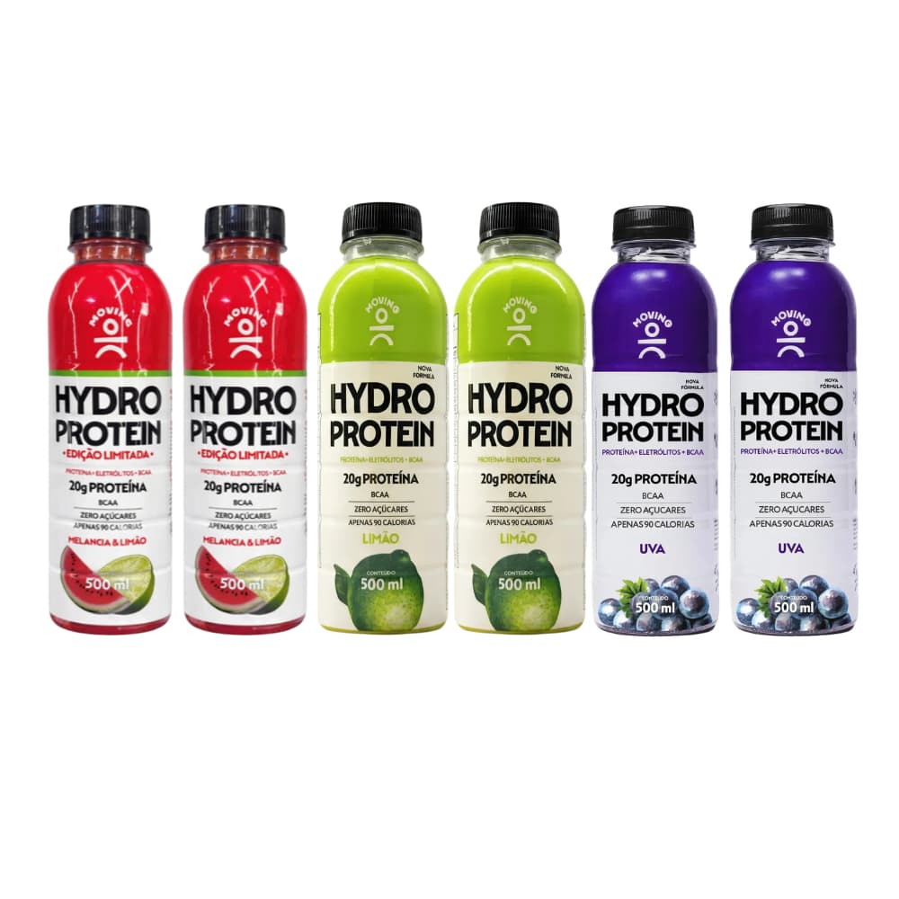 Kit 6 Bebidas Hydro Protein Moving (3 Sabores) 500ml