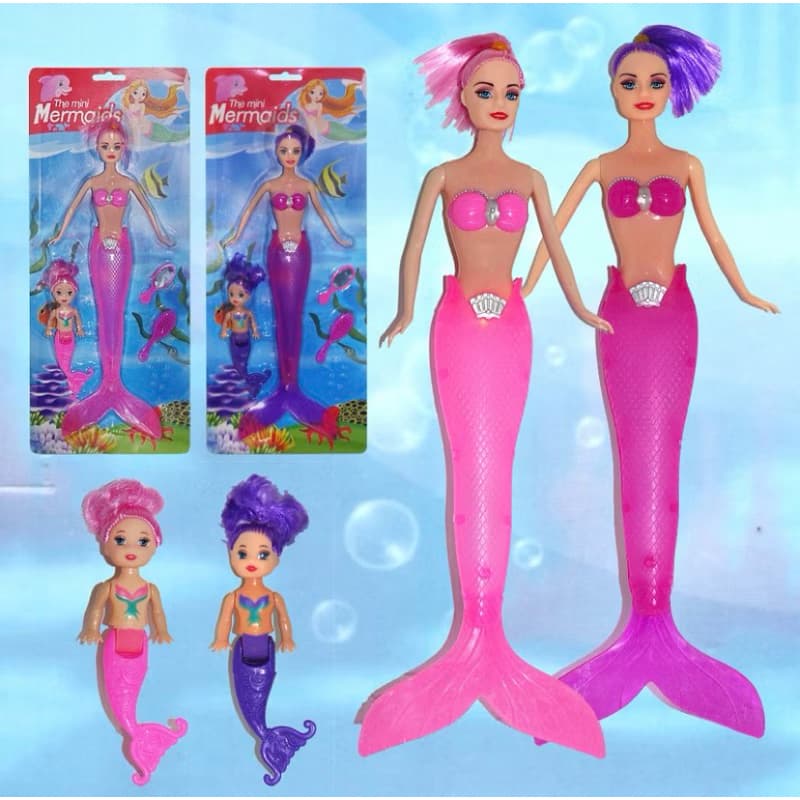 🧜‍♀️ Kit Boneca Sereia Articulada com Filhinha e Acessórios