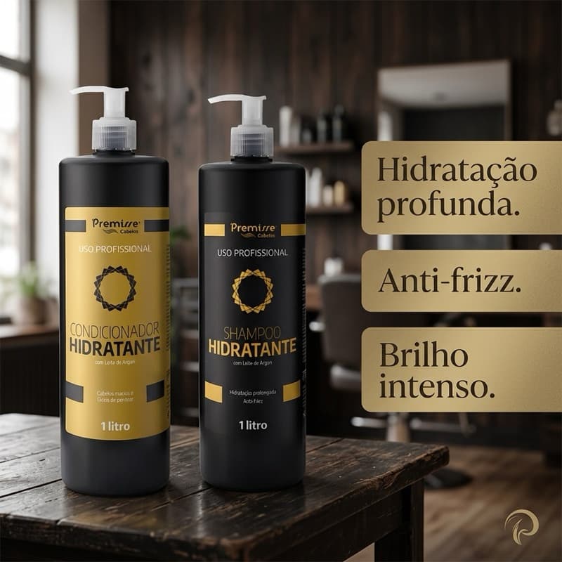 Kit Shampoo Hidratante 1L + Condicionador Hidratante 1L -  Premisse Leite de Argan