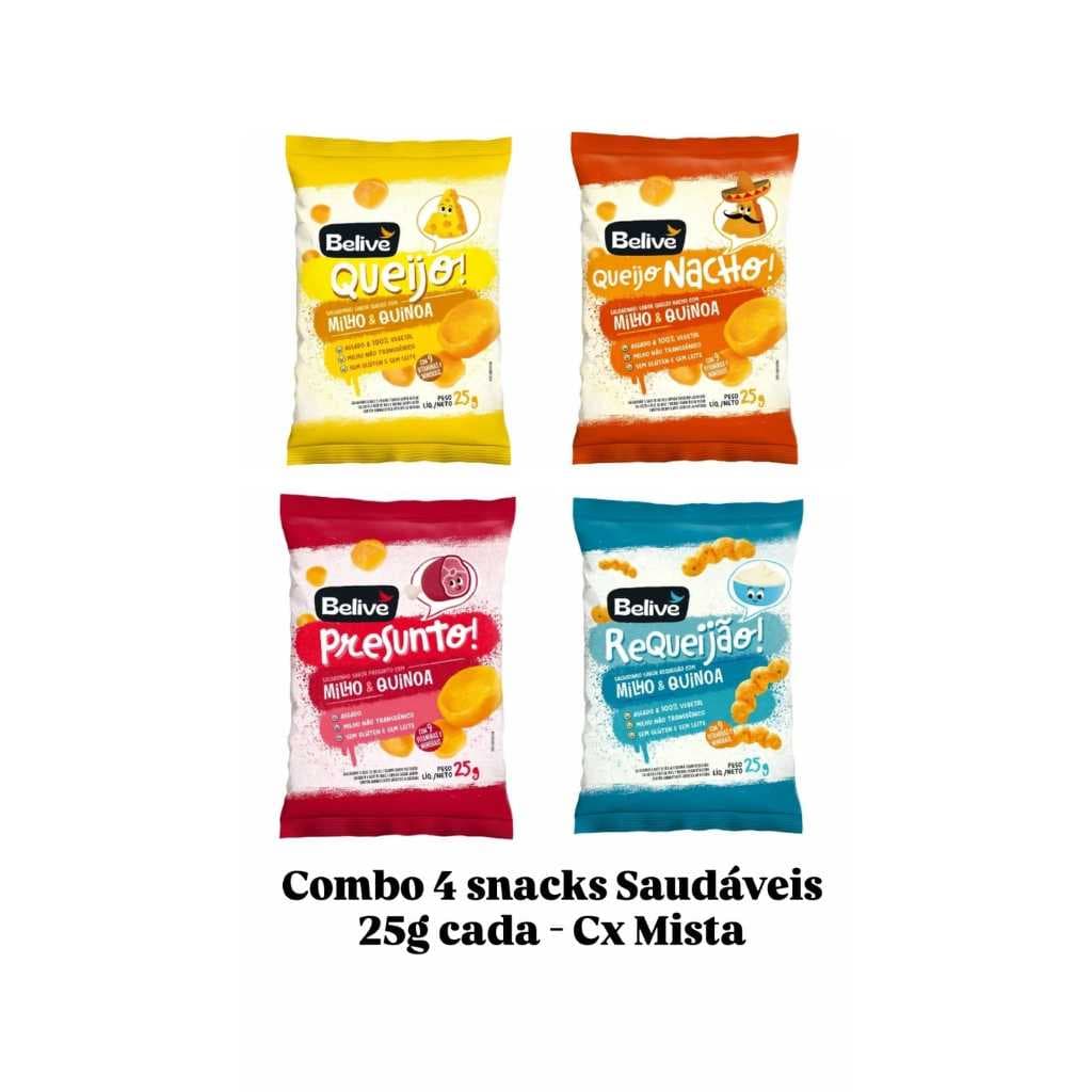 COMBO COM 4 UNIDADES SALGADINHOS SAUDAVEIS 25g CADA (REQUEIJÃO,QUEIJO,PRESUNTO,NACHO)