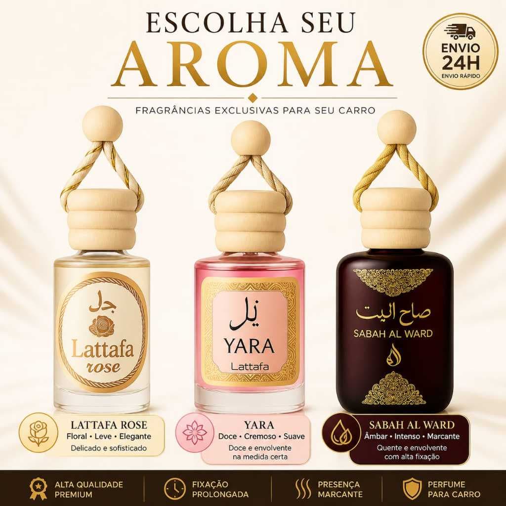 Kit 3 Cheirinho Árabe 10ml para Carro – Aromatizante Automotivo de Pendurar | Escolha sua Fragrância