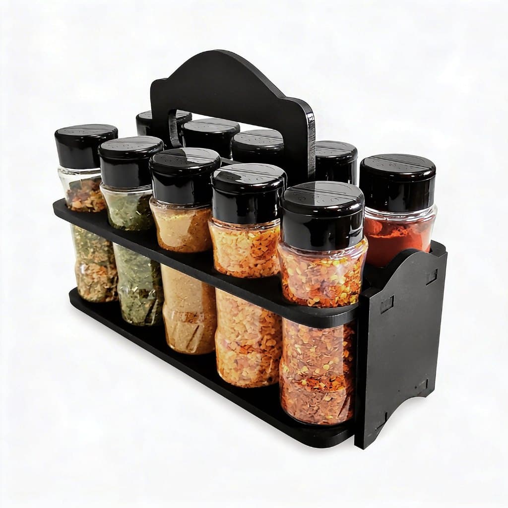 Porta Tempero com Alça e 10 Potes P/ Temperos e Especiarias 130ml Tampa Dosadora Dupla para Cozinha