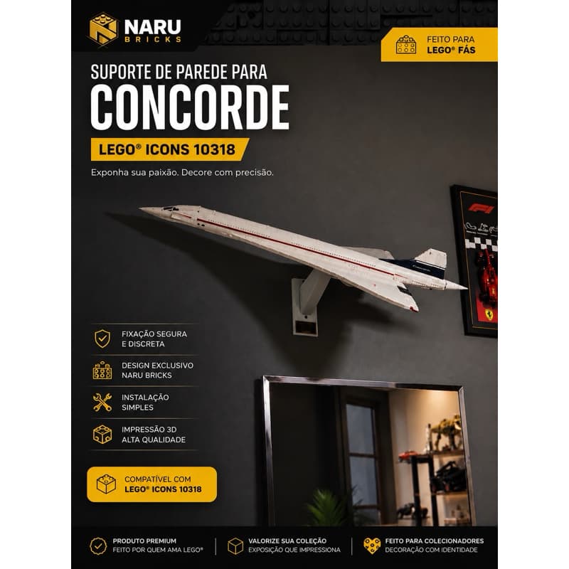 Suporte de Parede para Concorde em Blocos de Montar 3D | Expositor Premium Colecionador