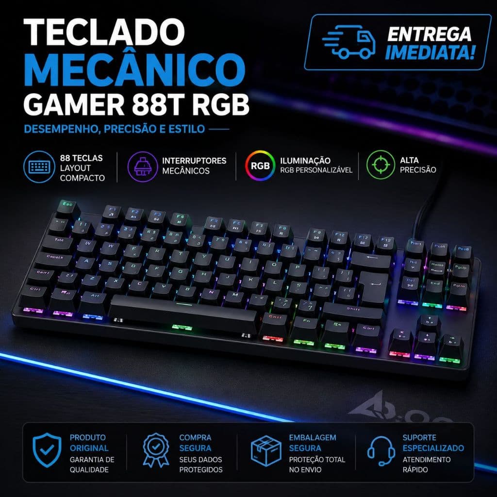 Teclado Gamer Mecânico Husky 88T RGB LED