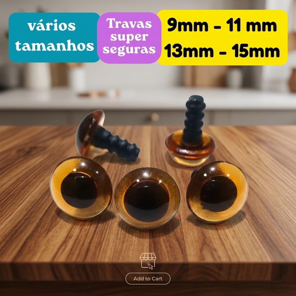 Olhos de Segurança Marrom para Amigurumi com Trava Kit  7mm a 18mm Boneca Crochê