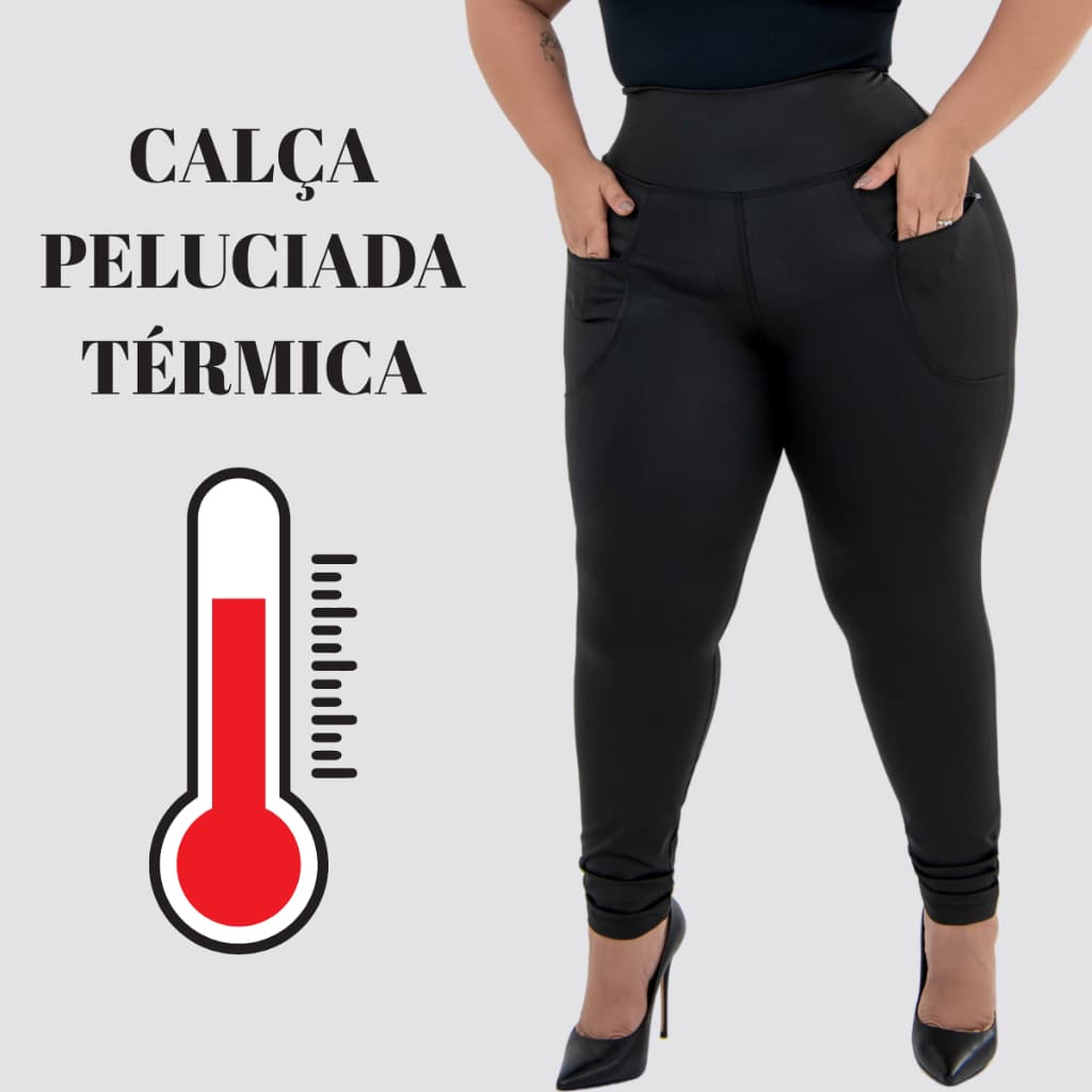 Calça Legging Plus Size Com Bolso Ziper Cintura Alta Grossa Fitness e Casual GG ao G4