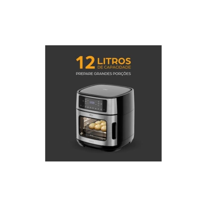 Fritadeira Elétrica WAP Air Fryer Oven Digital 12L Inox – 10 Funções, 2000W, Luz Interna e Porta Removível
