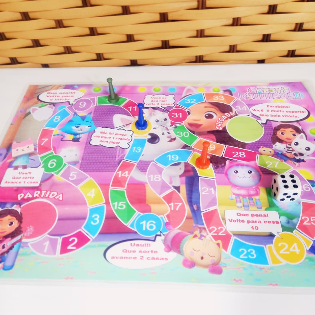 Jogo de Tabuleiro Infantil Plastificado + 3 Peças e Dado | Educativo Criança Família - Jd Arte