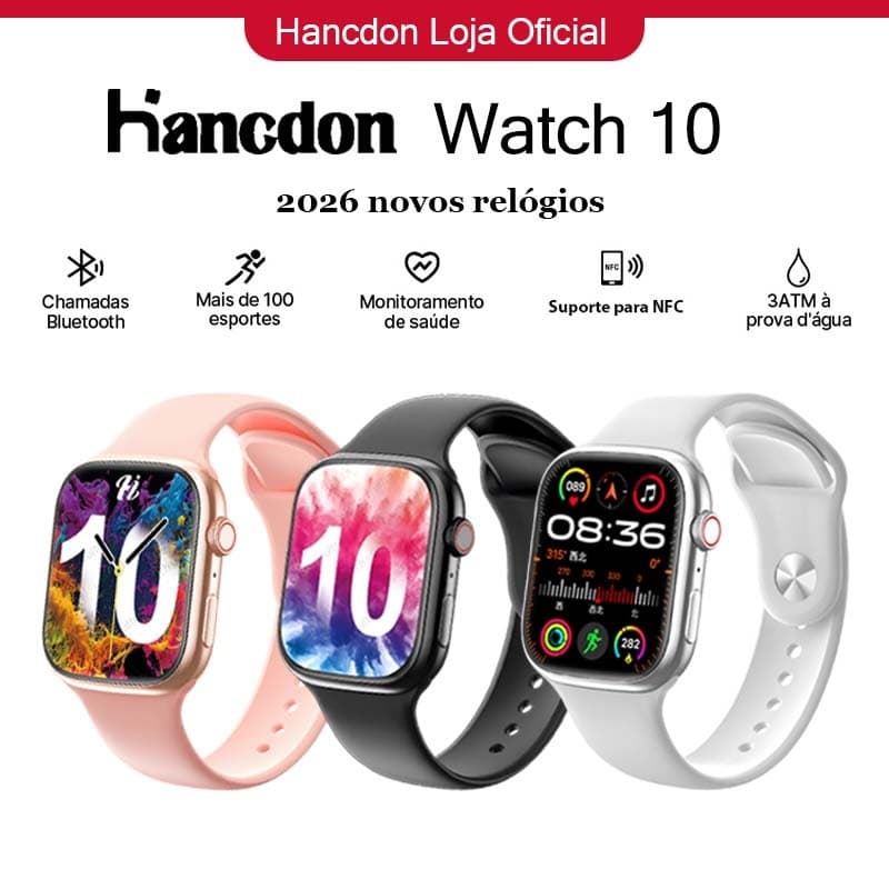 smartwatch relogio Watch 10 Hancdon 100+ esportes Chamada Bluetooth NFC/Notificações /Fitness/Calorias