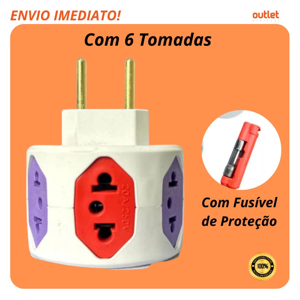 Filtro De Linha Sem Fio Com 6 Entradas Adaptador de Tomada Com Fusível 10A/20A Resistente Multiuso
