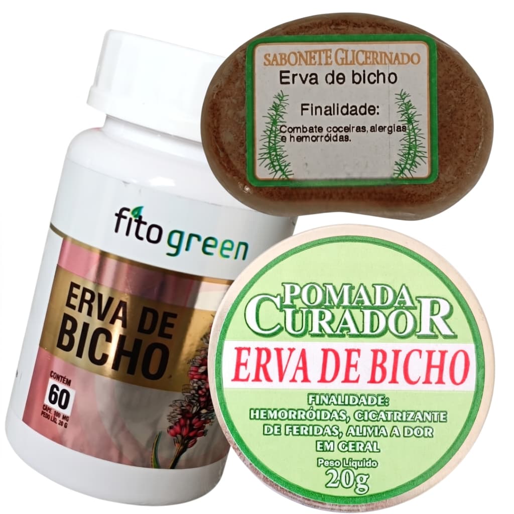Tratamento Hemorroidas Kit 3x Erva De Bicho Capsulas Pomada Sabonete Cicatrizante