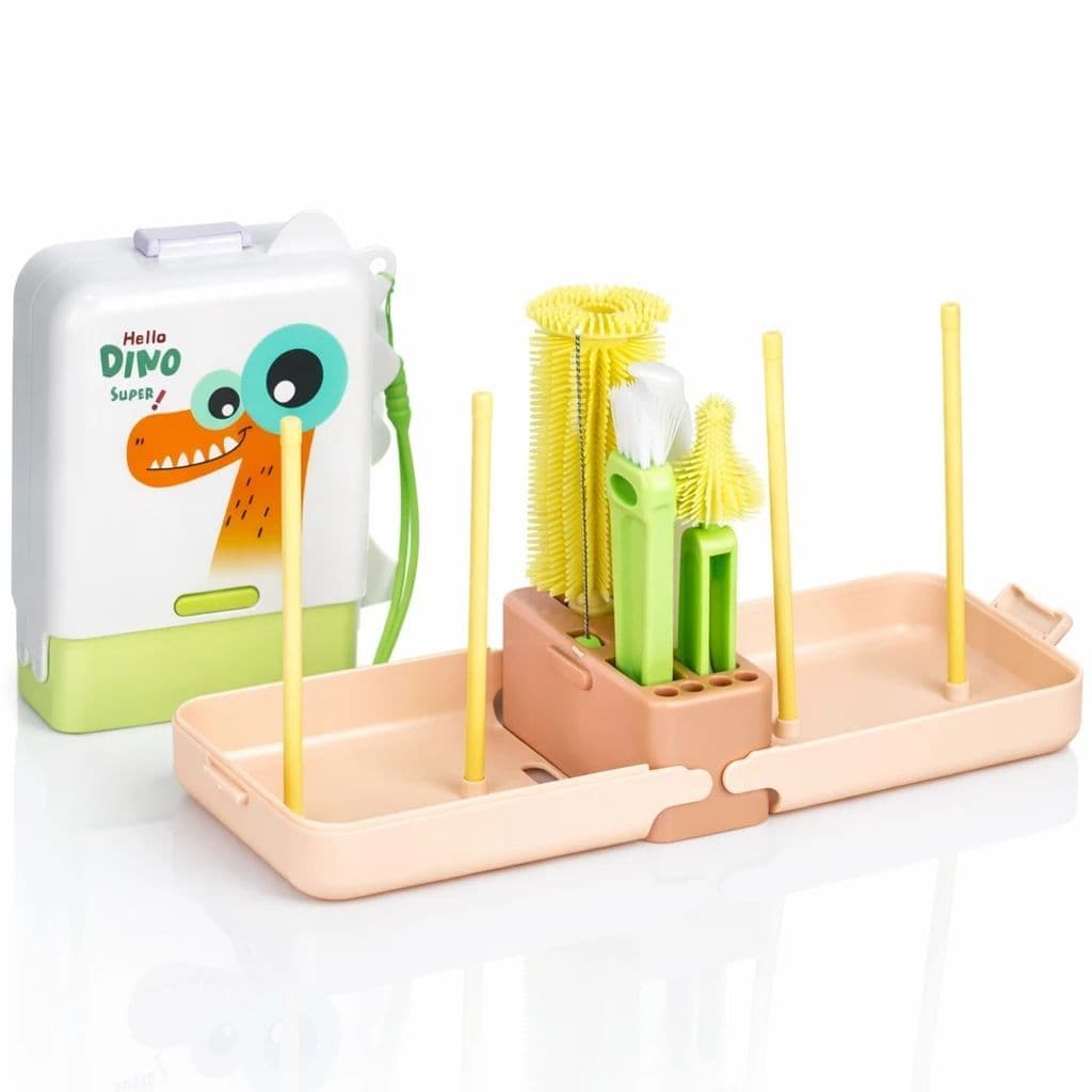 Kit Limpeza Mamadeira Bebê Portátil Escovas + Suporte Secador Compacto para Viagem