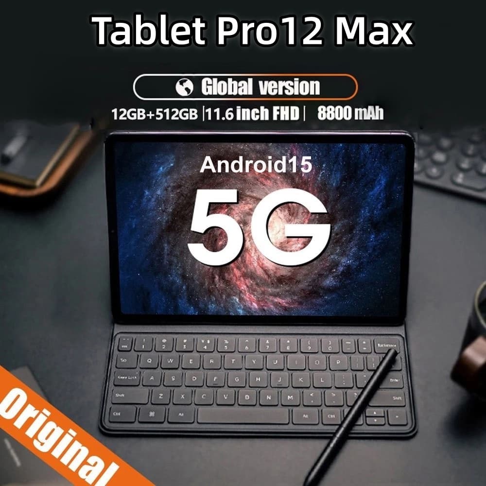 (mouse e teclado)Tablet Pro12 Max 11,6" Tela IPS 12GB+512GBAndroid 15 8800mAh Dual SIM tablet Android
