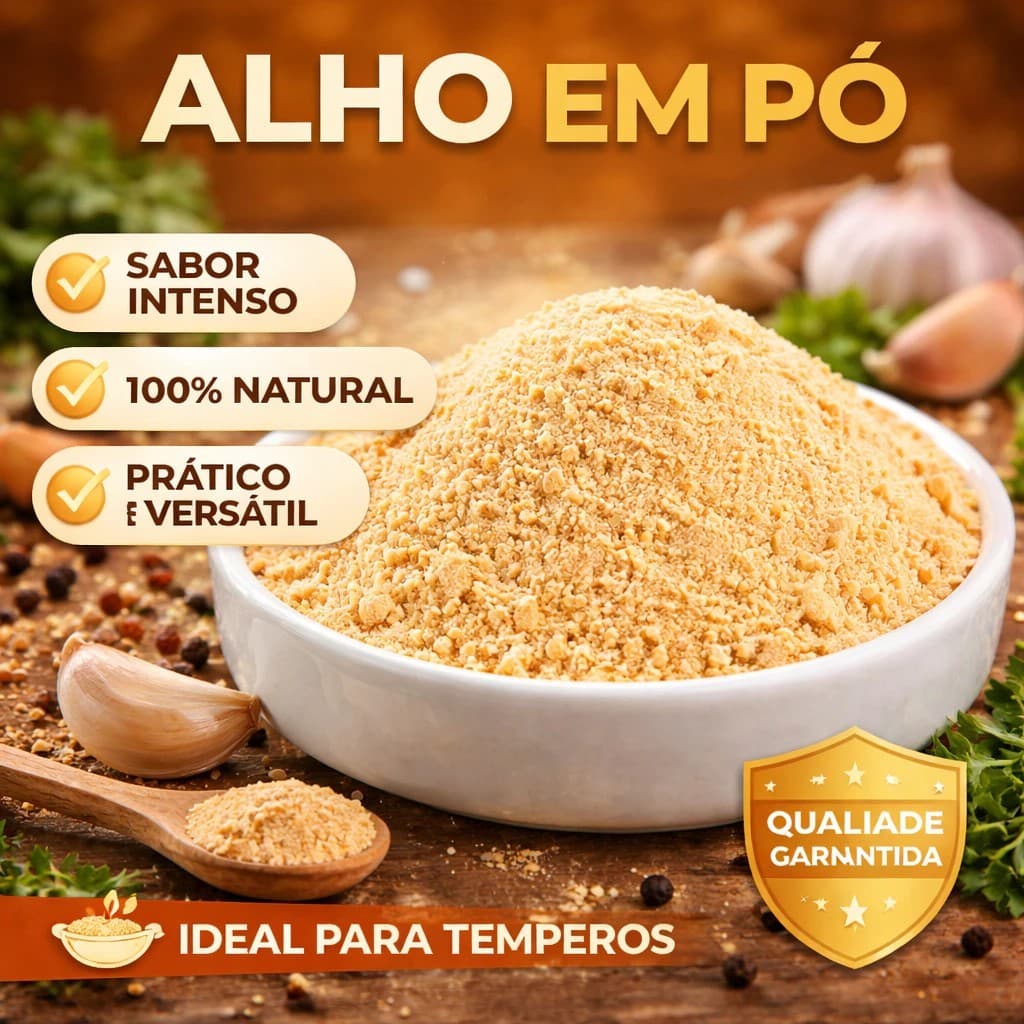 Alho em Pó Premium | 100% Natural | Sabor Intenso e Aromático | Prático para Temperos