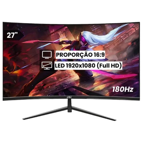 Monitor Gamer Curvo Aitek 27" Full HD 180Hz 1ms Freesync Painel HVA HDMI DisplayPort Antirreflexo