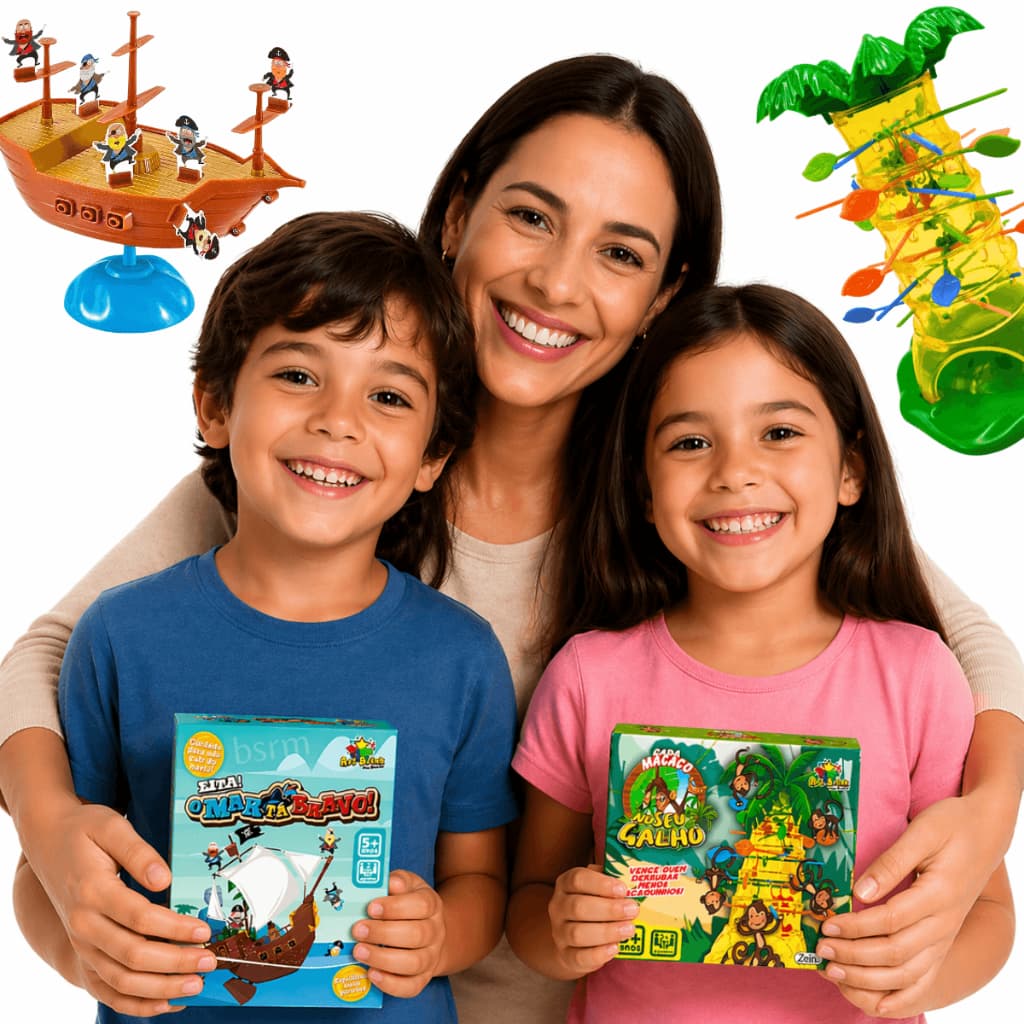 Kit 2 Jogos Tabuleiro Infantil Equilíbrio Atenção Coordenação Motora Brincadeira em Família criança